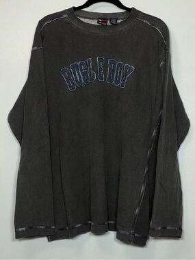 Vintage Bugle Boy Charcoal Heather Tee with Blue & White Accent